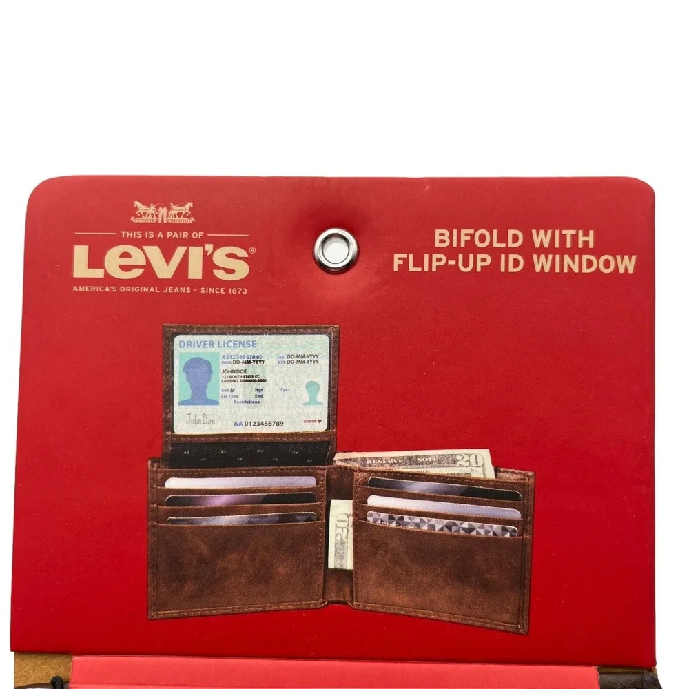 Levis‎ Mens Bifold Wallet Brown with Flip-up ID Window RFID-Blocking